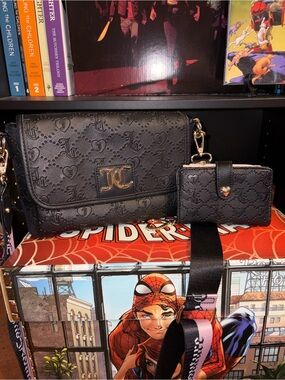 Juicy Couture Black Embossed Shoulder Bag & Card Wallet Set